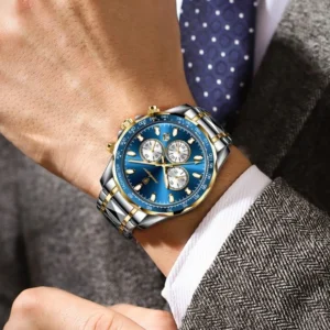 Montre quartz homme bracelet argent et doré